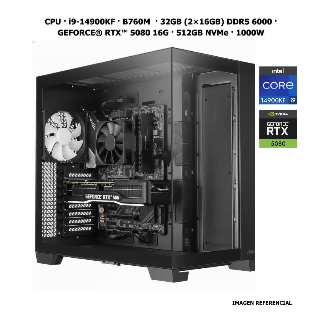 CPU · i9-14900KF · B760M  · 32GB (2×16GB) DDR5 6000 · GEFORCE® RTX™ 5080 16G · 512GB NVMe · 1000W