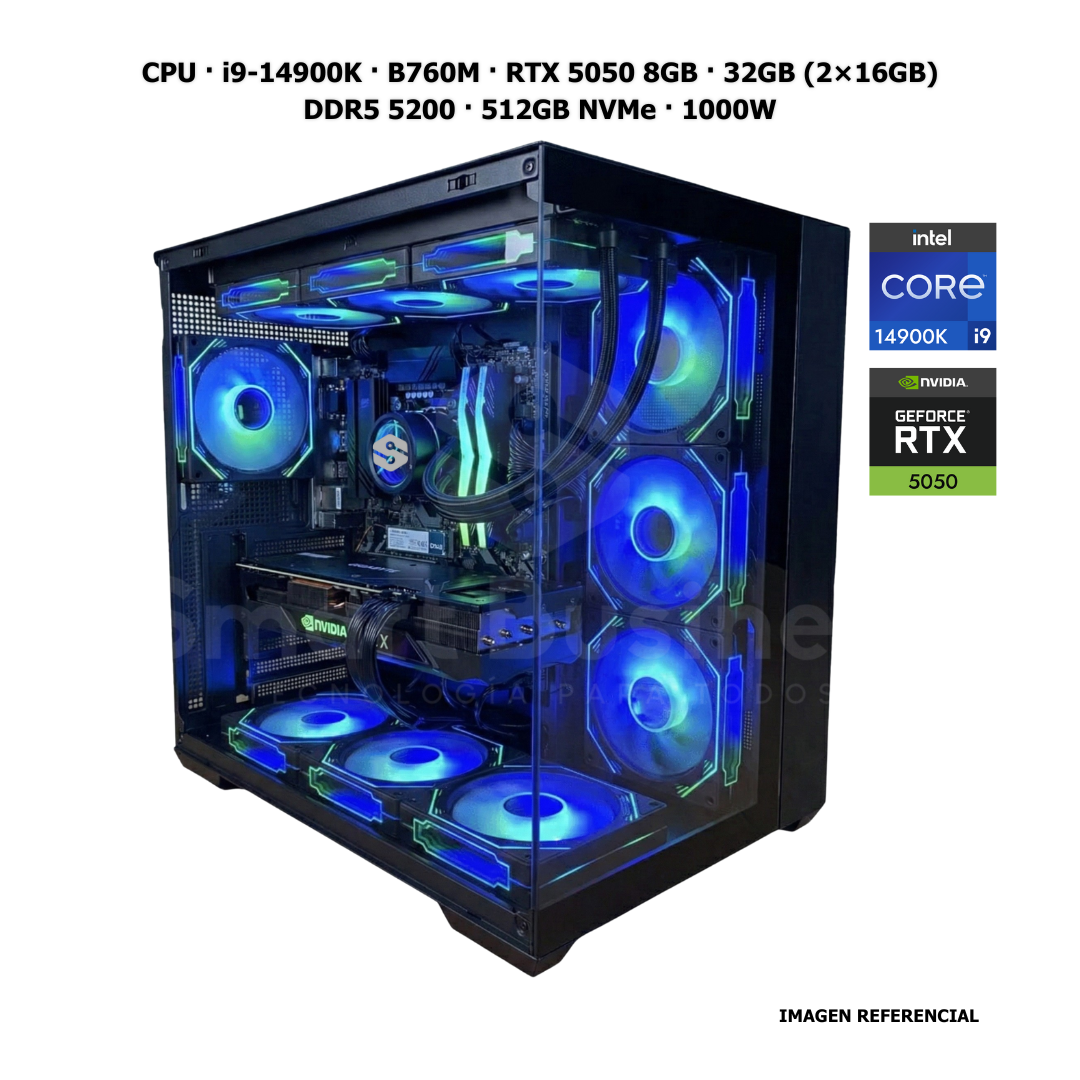 CPU · i9-14900KF · B760M AORUS ELITE AX · RTX 5050 8GB · 32GB (2×16GB) DDR5 5200 · 512GB NVMe · 1000W