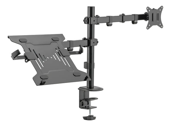 BRAZO SOPORTE AJUSTABLE PARA MONITOR 17″-35″ Y LAPTOP 10″-15.6″, BASE RACK RESISTENTE, ALTURA REGULABLE, CARGA 2KG-9KG, IDEAL OFICINA Y GAMING