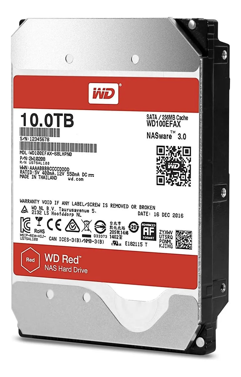 WD Red Plus WD100EFGX – Disco duro interno 10 TB 3.5″ SATA III 6 Gb/s, 7200 RPM, 256 MB caché, optimizado para NAS con tecnología NASware, funcionamiento 24/7, alta fiabilidad y eficiencia energética