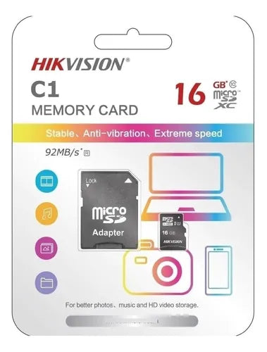 TARJETA MICROSDHC HIKSEMI NEO 16GB CLASE 10 + ADAPTADOR SD – VELOCIDAD DE LECTURA HASTA 92MB/S, ESCRITURA HASTA 10MB/S, PROTECCIÓN CONTRA GOLPES Y TEMPERATURAS EXTREMAS