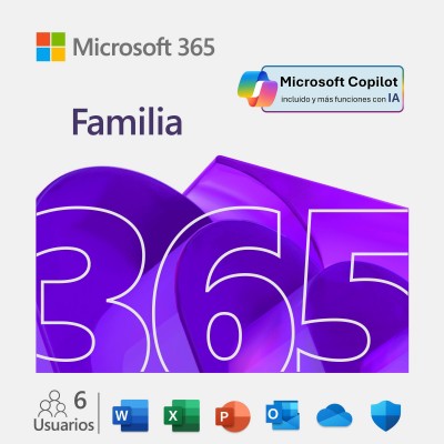 MICROSOFT 365 FAMILY 12 MESES - SUSCRIPCIÓN LICENCIA - 1 A 6 USUARIOS - INCLUYE WORD, EXCEL, POWERPOINT
