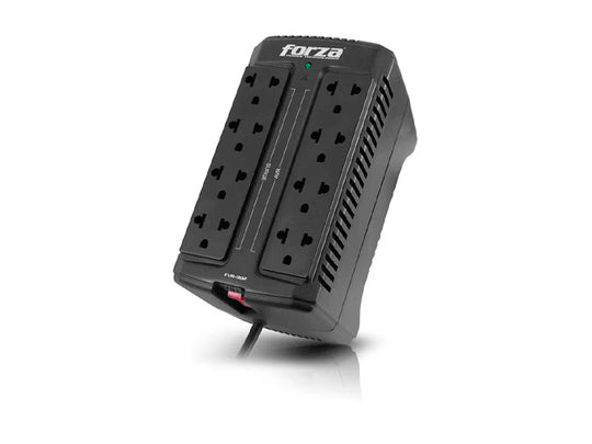 ESTABILIZADOR DE VOLTAJE FORZA FVR-902 – 900VA/450W, 8 SALIDAS, CABLE 1M, NEGRO, PROTECCIÓN SEGURA PARA EQUIPOS