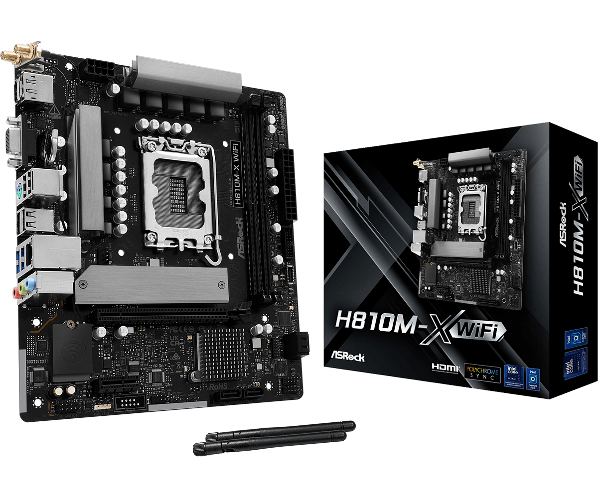 PLACA BASE ASROCK H810M-X WIFI – MICRO ATX, WI-FI INTEGRADO, COMPATIBLE CON INTEL, 2 PUERTOS M.2, IDEAL PARA PCS DE OFICINA Y ENTRETENIMIENTO