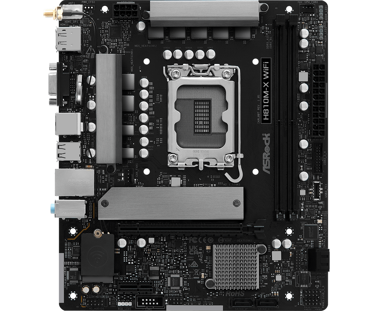 PLACA BASE ASROCK H810M-X WIFI – MICRO ATX, WI-FI INTEGRADO, COMPATIBLE CON INTEL, 2 PUERTOS M.2, IDEAL PARA PCS DE OFICINA Y ENTRETENIMIENTO