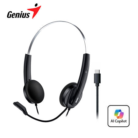 GENIUS HS-220U AUDÍFONOS CON MICRÓFONO USB-C DIADEMA AJUSTABLE CONTROL EN LÍNEA BOTÓN COPILOT
