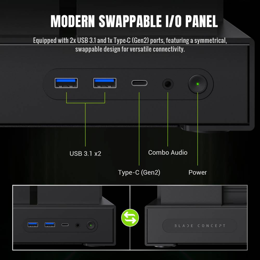 CASE ATX BLADE CONCEPT, Case sin Fuente, 2xUSB 3.0, Audio HD, USB TYPE C, FULL RGB, OPEN AIR, 277 LEDS, Medidas: 498 x 254 x 463mm, 2x3.5HDD interno, 2x2.5SDD