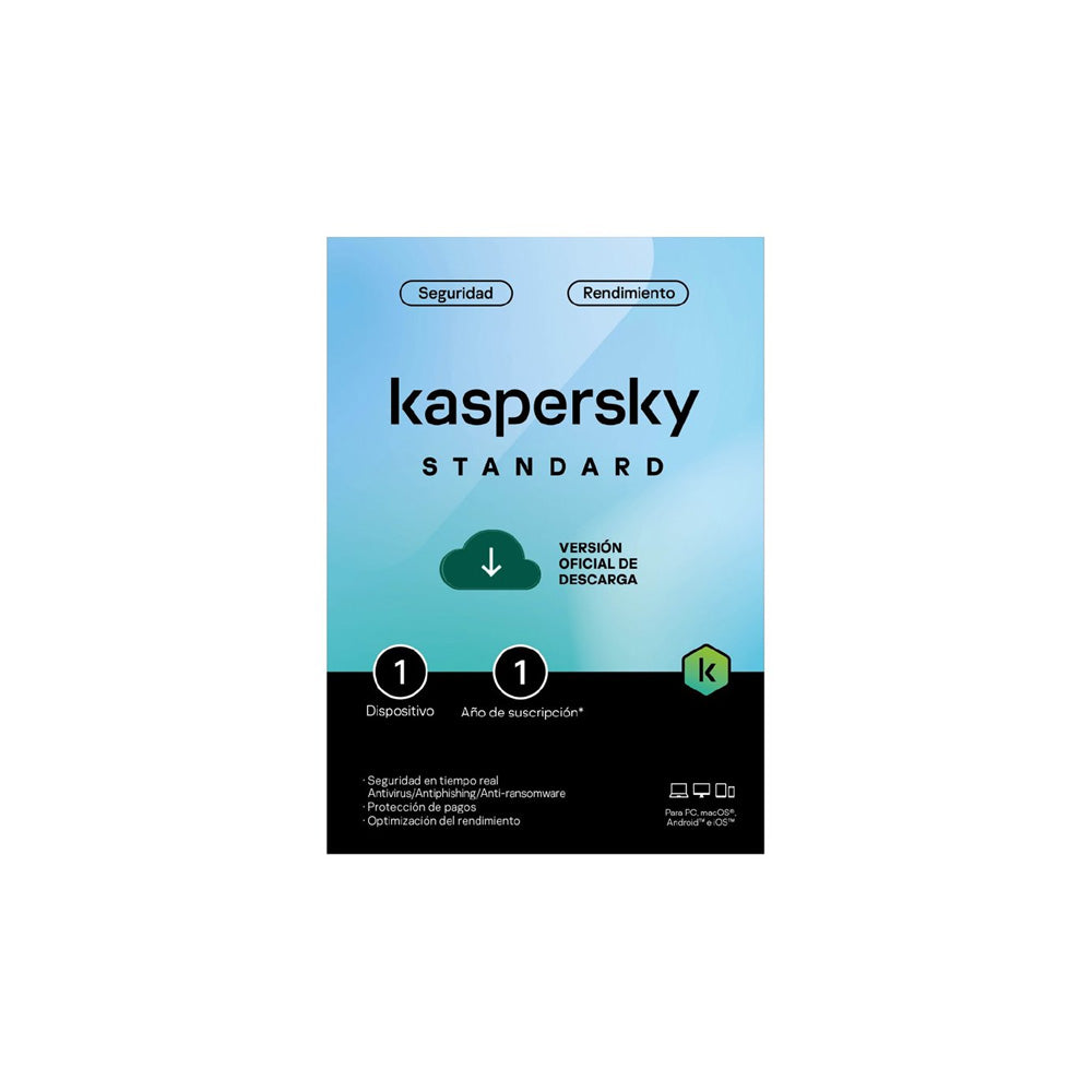 KL1041DDAFR ANTIVIRUS KASPERSKY STANDARD – RENOVACIÓN 1 AÑO, PROTECCIÓN ESENCIAL CONTRA VIRUS Y MALWARE, 1 DISPOSITIVO, SEGURIDAD Y NAVEGACIÓN CONFIABLE