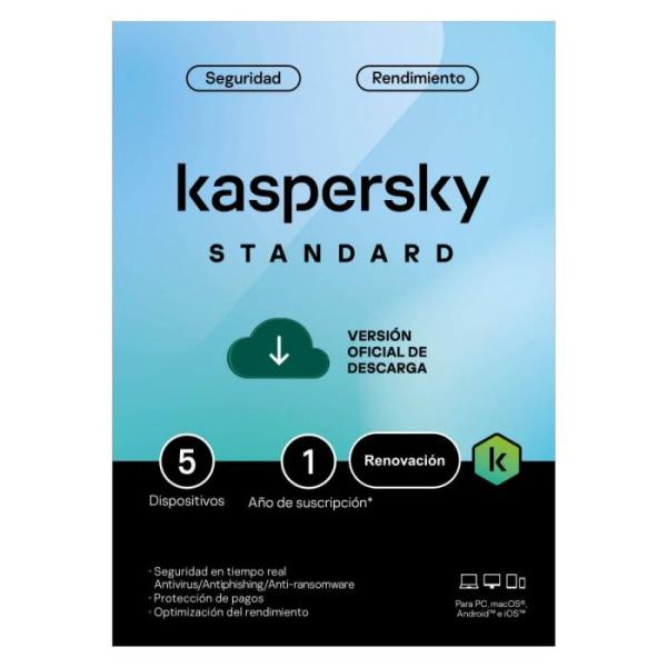 KL1041DDCFR ANTIVIRUS KASPERSKY STANDARD – RENOVACIÓN 1 AÑO, PROTECCIÓN PARA 3 DISPOSITIVOS, SEGURIDAD ESENCIAL CONTRA VIRUS, MALWARE Y PHISHING