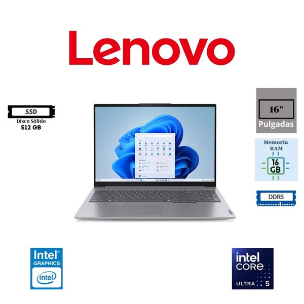LAPTOP LENOVO THINKBOOK 16 G7 IML 16″ WUXGA IPS / INTEL CORE ULTRA I5-125U / 16GB RAM DDR5 / 1TB SSD M.2 2242 PCIE 4.0X4 NVME / INTEL INTEGRATED GRAPHICS / ESP