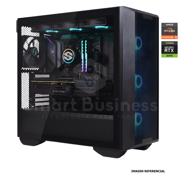 Workstation profesional · Ryzen 9900X3D 4.4ghz · Chipset ROG STRIX B850-E · RTX 5090 32GB PCIe 5.0· 128GB (4X32GB) DDR5 CL32/6400MHZ · 2TB NVMe M.2/PCIe - 14000 MB/S · Fuente 1300W 80+ GOLD · AIO 360mm