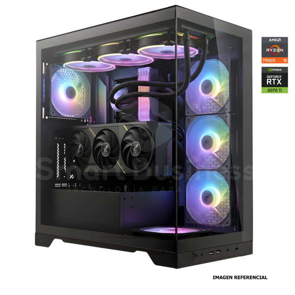 Workstation profesional · Ryzen 7 9700X 3.8ghz · Chipset ROG STRIX B850-E · RTX 5070 Ti 16GB PCIe 4.0 · 128GB (4X32GB) DDR5 CL32/6400MHZ · 2TB NVMe M.2/PCIe - 14000 MB/S · Fuente 1000W 80+ GOLD · AIO 360mm