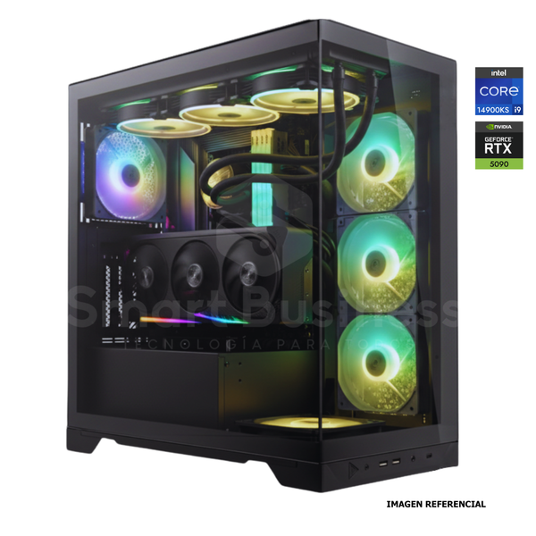 Workstation profesional · Intel Core i9-14900KS 6.5ghz · Chipset Intel Z890 · RTX 5090 32G PCIe 5.0 · 128GB (4X32GB) DDR5 CL32/6400MHZ · 4TB NVMe M.2/PCIe - 14000 MB/S · Fuente 1000W 80+ GOLD · AIO 360mm