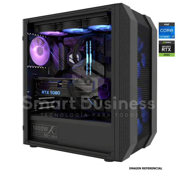 Workstation profesional · Intel Core i7-14700KF 3.4ghz · Chipset Intel Z890 · RTX 5080 GAMING OC 16GB · 128GB (4X32GB) DDR5 CL32/6400MHZ · 2TB NVMe M.2/PCIe - 14000 MB/S · Fuente 1000W 80+ GOLD · AIO 360mm
