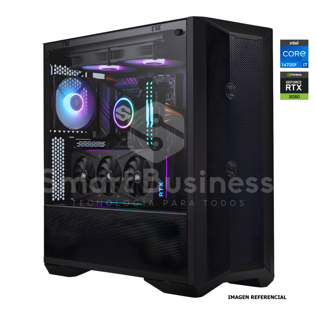 Workstation profesional · Intel Core i7-14700F 5.4ghz · Chipset Intel Z890 · RTX 5080 GAMING OC 16GB · 128GB (4X32GB) DDR5 CL32/6400MHZ · 2TB NVMe M.2/PCIe - 14000 MB/S · Fuente 1000W 80+ GOLD · AIO 360mm