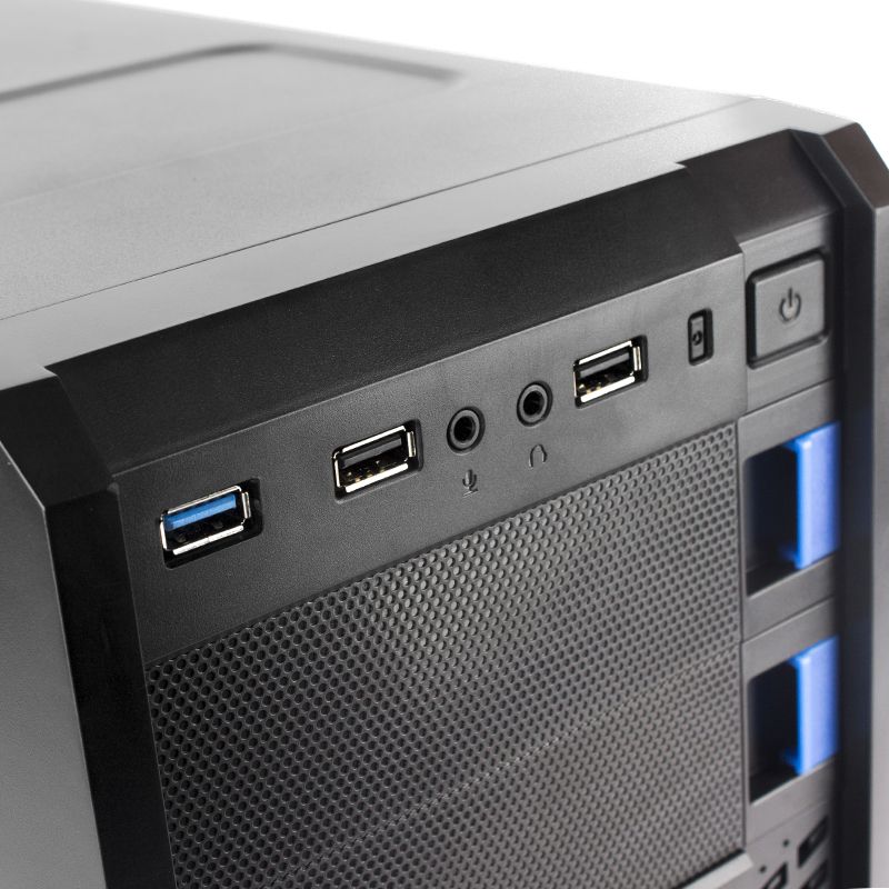 CASE ATX SCORPION 5906 FUENTE 400W, 1xUSB 2.0, 1x USB3.0, Audio HD, 1x12CM LED AZUL COOLER. Medidas: 405 x 178 x 415mm 2x3.5HDD, 2x2.5SDD interno