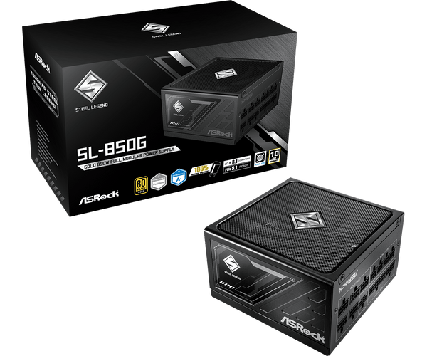 FUENTE ASROCK STEEL LEGEND SL 850G 850 W ATX 3.1 | 80 PLUS GOLD, PCIE 5.1, PLATINUM ACOUSTIC