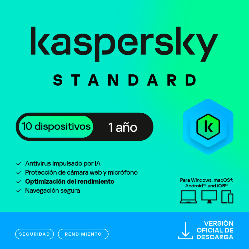 Antivirus Kaspersky Standard, 10 dispositivos, licencia digital de 1 año – KL1041DDKFS