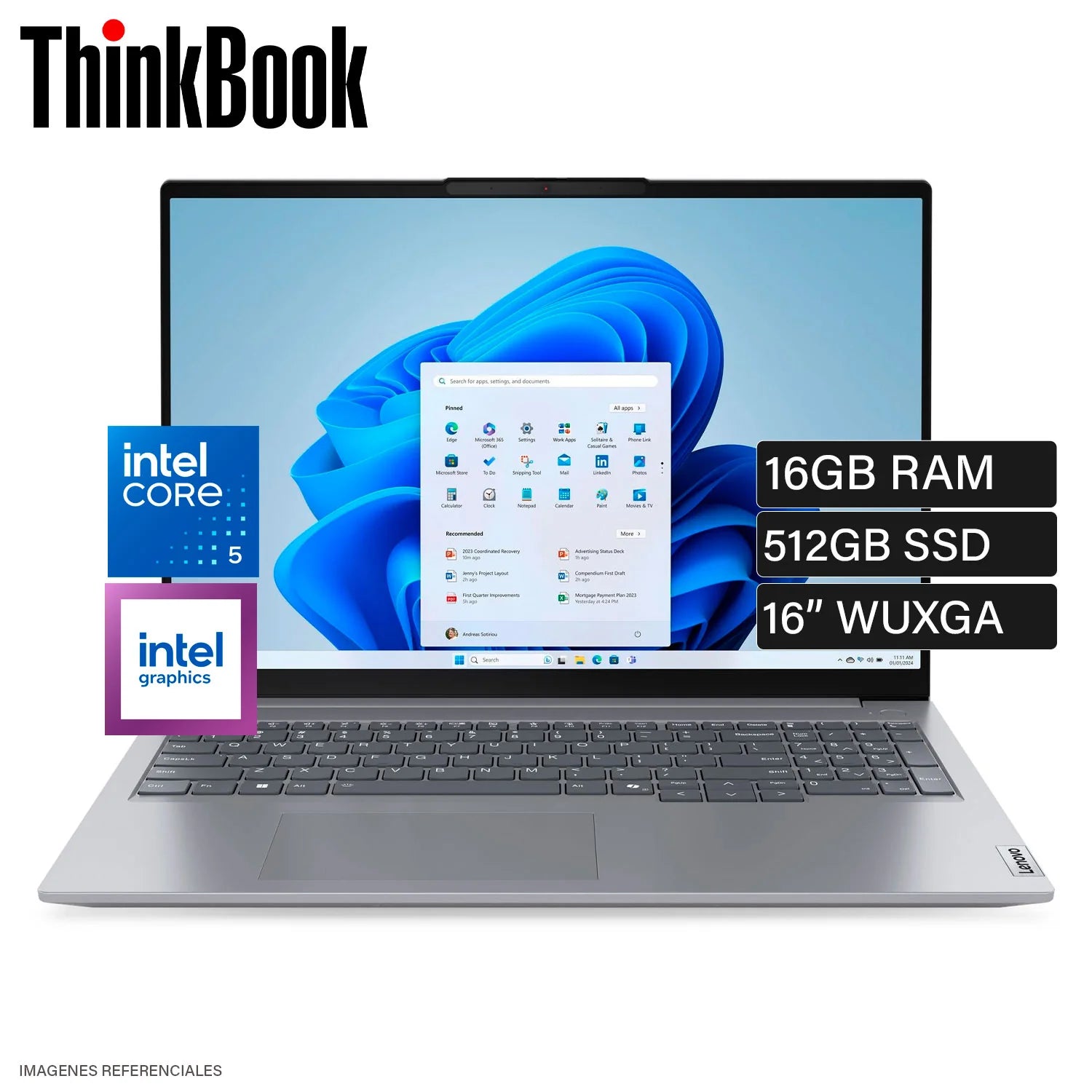 Portátil - Lenovo ThinkBook 16 G7 IML 21MS00B4LM 40.6cm (16") - WUXGA - 60Hz - Intel Core Ultra 5 125U - 16GB - 512GB SSD - Español Teclado - Gris - Intel Chip - 1920 x 1200 - Windows 11 Pro