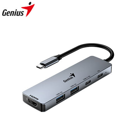 GENIUS HUB USB-C MACHO - 2X USB-A 3.0, 1X HDMI, 1X USB-C, USB-C PD, 5 GBIT/S, PLATA