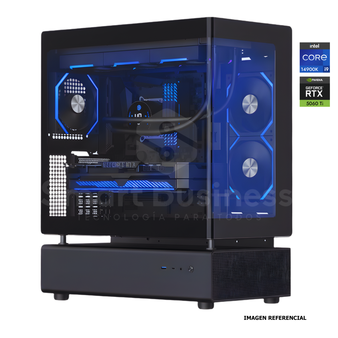 Workstation · CPU · Intel Core i9-14900K · Chipset Z790 · RTX 5060 Ti 16GB · 64GB (2X32GB) DDR5 CL38 · 2TB NVMe M.2 · Fuente 850W 80+ GOLD) · AIO 2X120mm