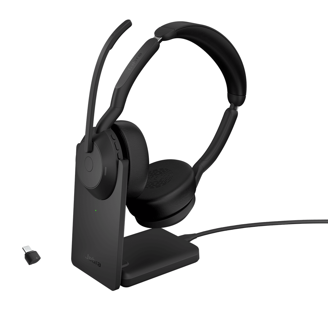 Jabra Evolve2 55 – Headset inalámbrico Bluetooth 5.2 con ANC, micrófonos duales, 18 h batería, carga rápida y Teams