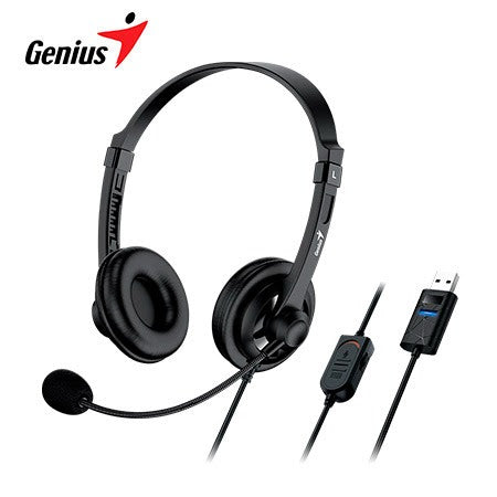 GENIUS HS-230U AUDÍFONO CON MICRÓFONO USB-A 2.4M DIADEMA AJUSTABLE CONTROL EN LÍNEA NEGRO