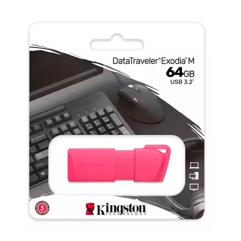 KINGSTON UNIDAD FLASH KINGSTON DATATRAVELER EXODIA M - 64GB - USB 3.2 (GEN 1) TIPO A - ROSA NEÓN - 5AÑO(S) GARANTÍA