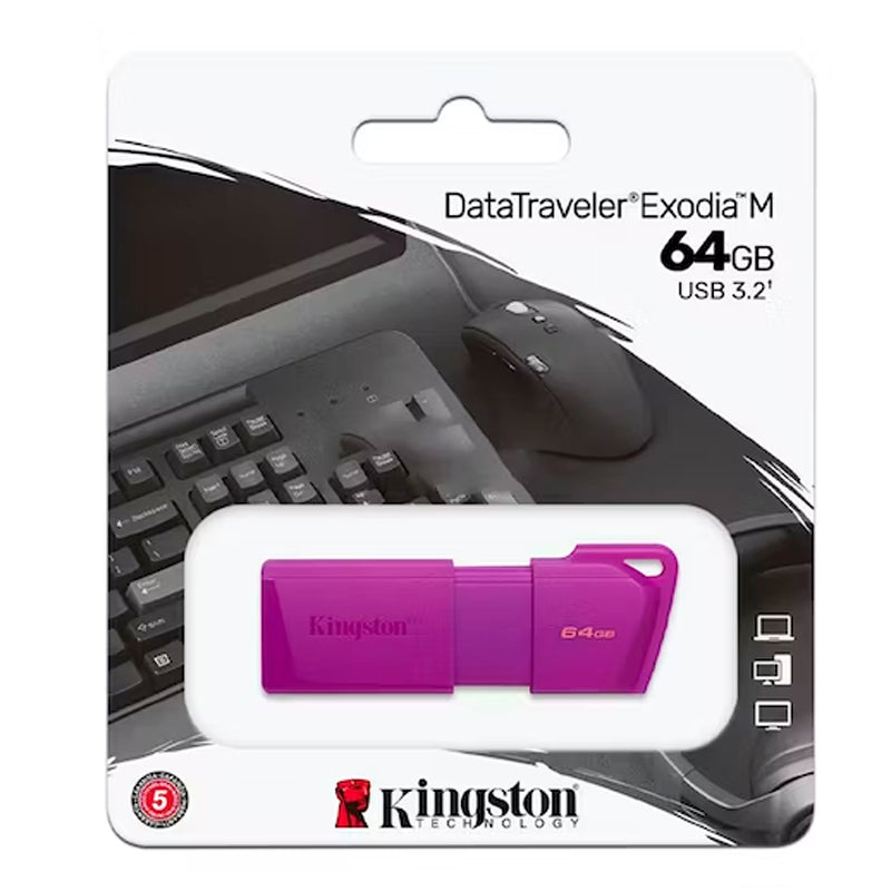 KINGSTON UNIDAD FLASH KINGSTON DATATRAVELER EXODIA M - 64GB - USB 3.2 (GEN 1) TIPO A - PÚRPURA NEÓN - 5AÑO(S) GARANTÍA