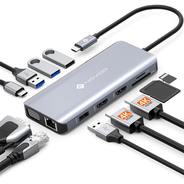 ESTACIÓN DE PUERTOS NOVOO 11-EN-1 – USB-C, PLUG-AND-PLAY, EXPANDE CONECTIVIDAD DE PC Y LAPTOP