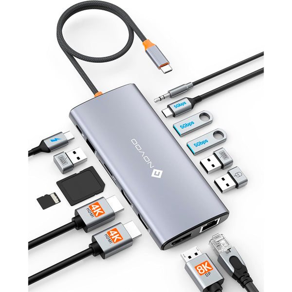 ESTACION DE PUERTOS/DOCKING STATION NOVOO 14-IN-1, INTERFAZ USB-C, PLUG-AND-PLAY