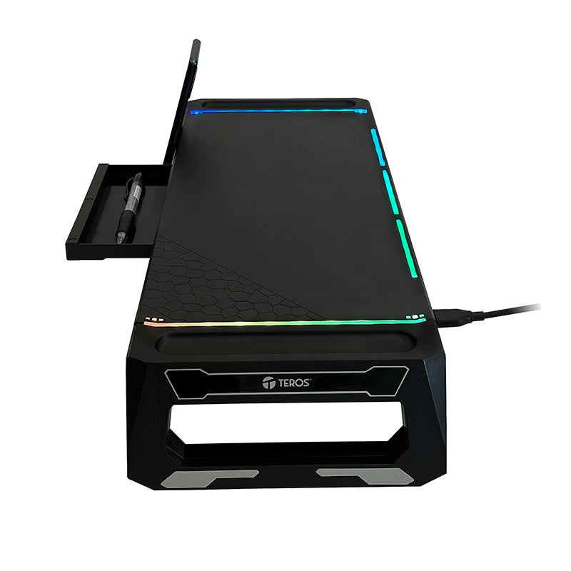 STAND PARA MONITOR TEROS RGB MULTIPROPOSITO, 4 PUERTOS USB