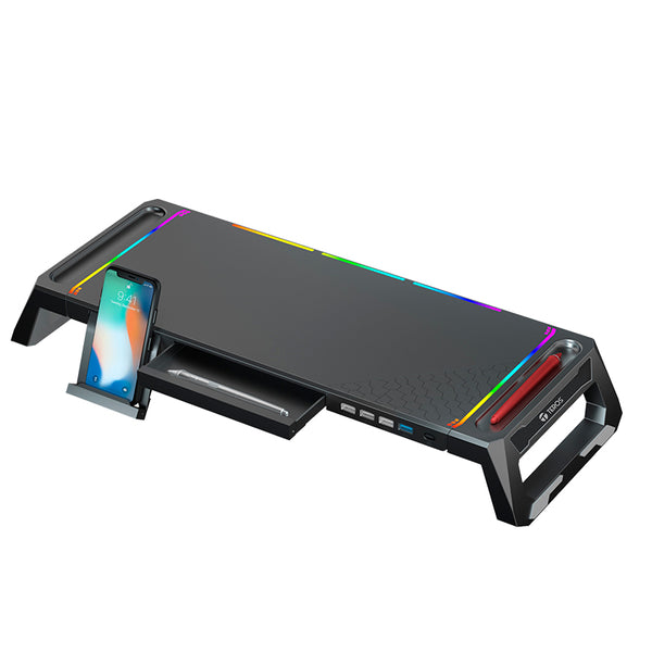 STAND PARA MONITOR TEROS RGB MULTIPROPOSITO, 4 PUERTOS USB