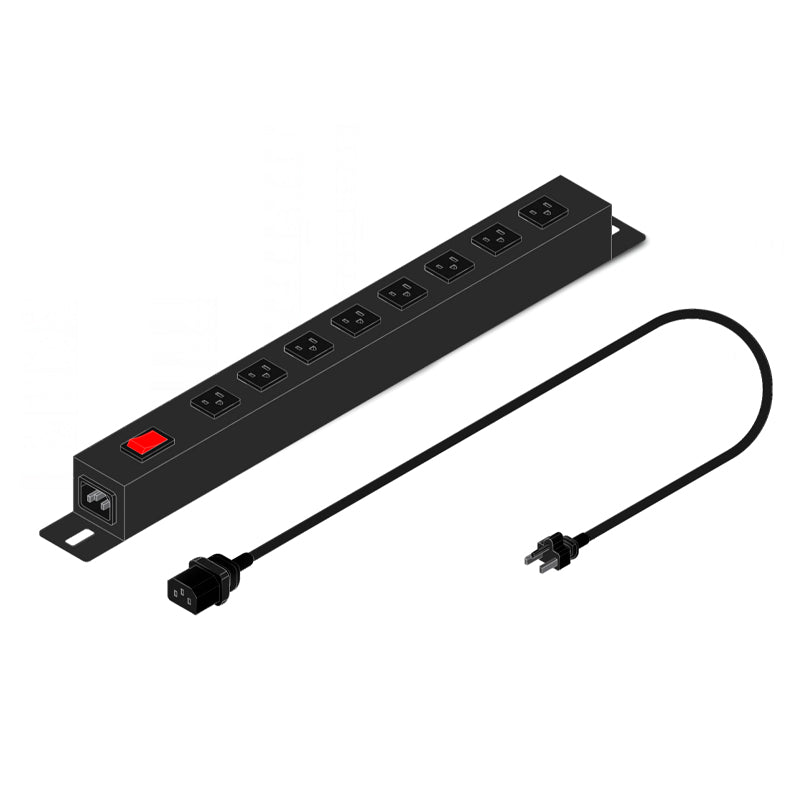 PDU HORIZONTAL 1U MARCA XYZ, 8 TOMAS NEMA 5-15R, 10A, ENTRADA C14, IDEAL PARA RACKS DE SERVIDORES