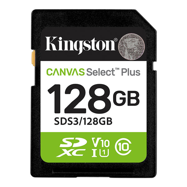TARJETA SD KINGSTON CANVAS SELECT PLUS 128 GB — CLASE 10, UHS-I, HASTA 150 MB/S, IDEAL PARA VIDEO FULL HD Y FOTOGRAFÍA RÁPIDA
