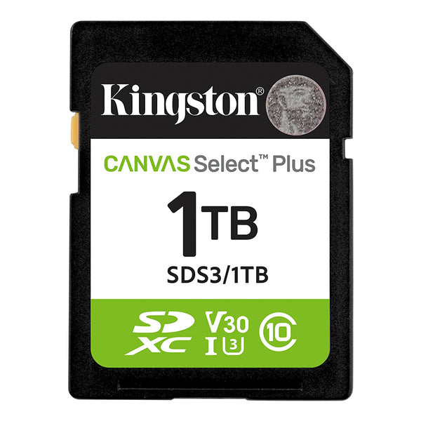 MEMORIA SD KINGSTON CANVAS SELECT PLUS 1 TB – UHS-I 150 MB/S, CLASE 10/U3/V30, IDEAL PARA FOTOGRAFÍA Y VIDEO FULL HD