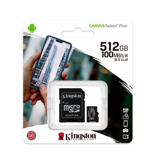 MEMORIA MICRO-SD KINGSTON CANVAS SELECT PLUS, 512GB, CON ADAPTADOR SD - SDCS2/512GB