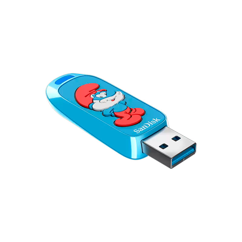 SANDISK SMURFS 128 GB USB FLASH DRIVE (SDCZIS‑128G‑G46) – EDICIÓN LIMITADA, USB 3.2 GEN 1, HASTA 130 MB/S, DISEÑO DIVERTIDO Y COMPACTO