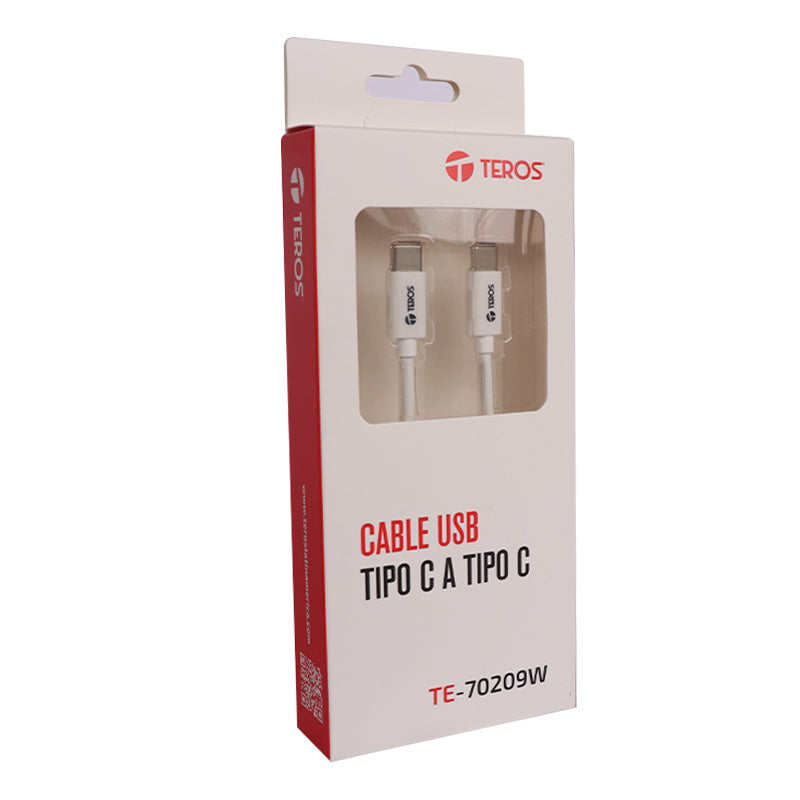 CABLE USB TEROS TE-70209W, TIPO C - TIPO C, 3A, 60W MAX, BLANCO