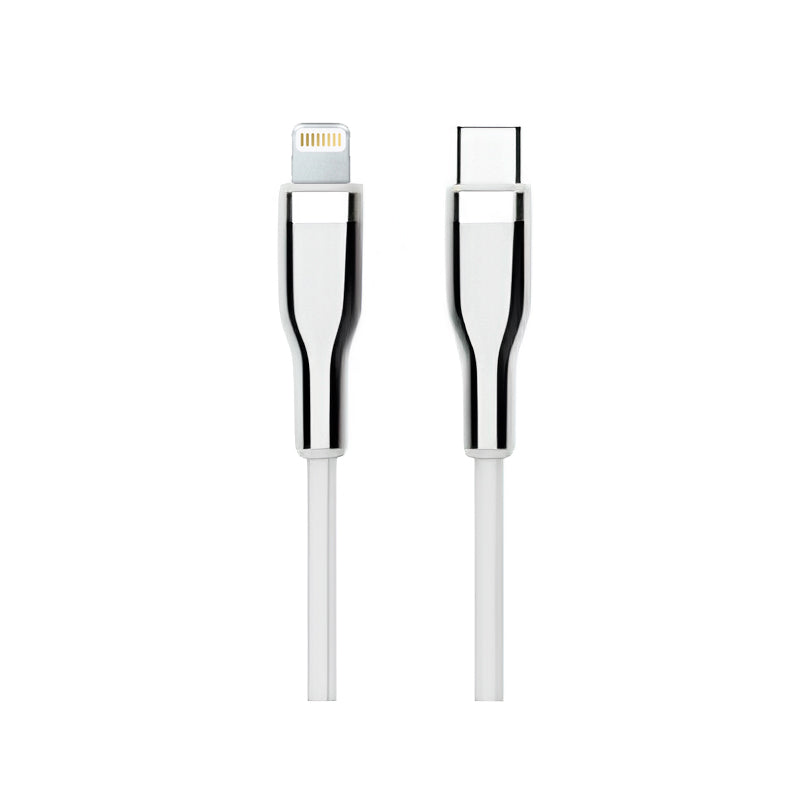ACCESORIOS USB TEROS CABLE TIPO C A LIGHTNING, BLANCO Y PLATEADO, 2 METROS