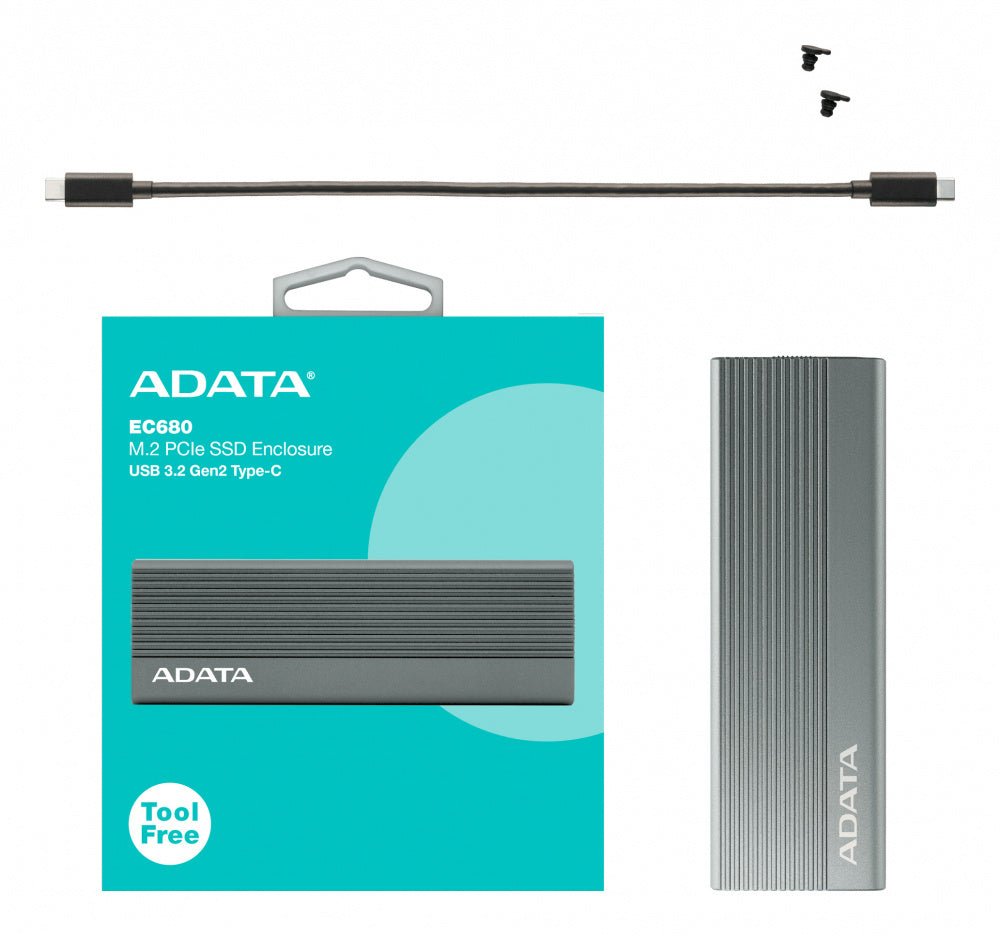 ADATA EC680 - CCGY: CARCASA EXTERNA M.2 NVME USB - C 3.2 GEN2 (10 GBPS), ALUMINIO GRIS, MÓDULOS 2230 - 2280, INSTALACIÓN SIN TORNILLOS, HASTA 1.050 MB/S LECTURA / 1.000 MB/S ESCRITURA EC680-CCGY - SMART BUSINESS
