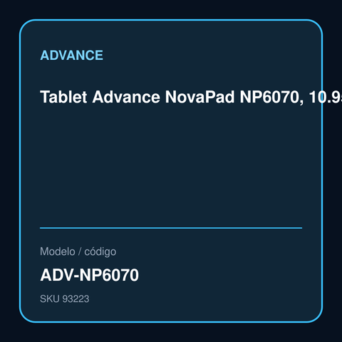 Tablet Advance NovaPad NP6070 ADV-NP6070 vista frontal oficial