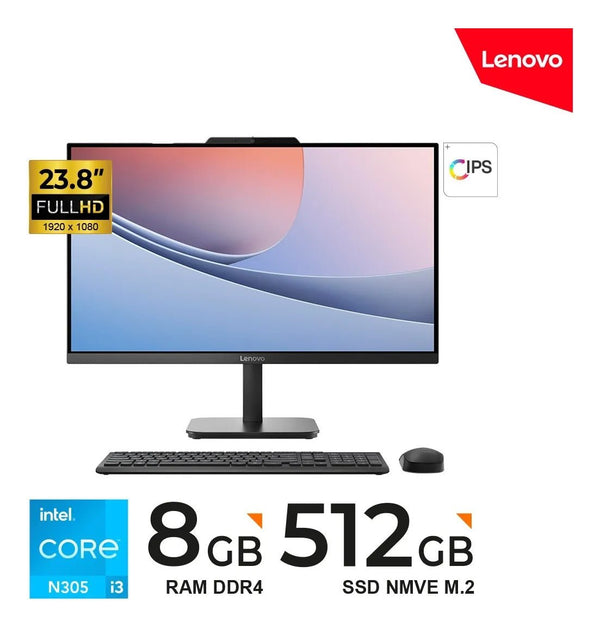 All - in - one Lenovo V100, 23.8" FHD IPS, Core i3 N305 hasta 3.8GHz, 8GB DDR4 - 3200MHz SO - DIMM 13BE004ALD - SMART BUSINESS