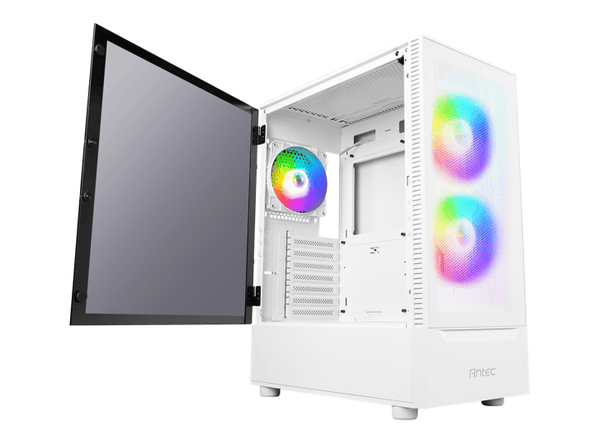 GABINETE ANTEC NX410 CON VENTANA MIDI-TOWER, ATX/ITX/MICRO-ATX, USB 3.0/2.0, SIN FUENTE, 3 VENTILADORES INSTALADOS ARGB, BLANCO - SMART BUSINESS