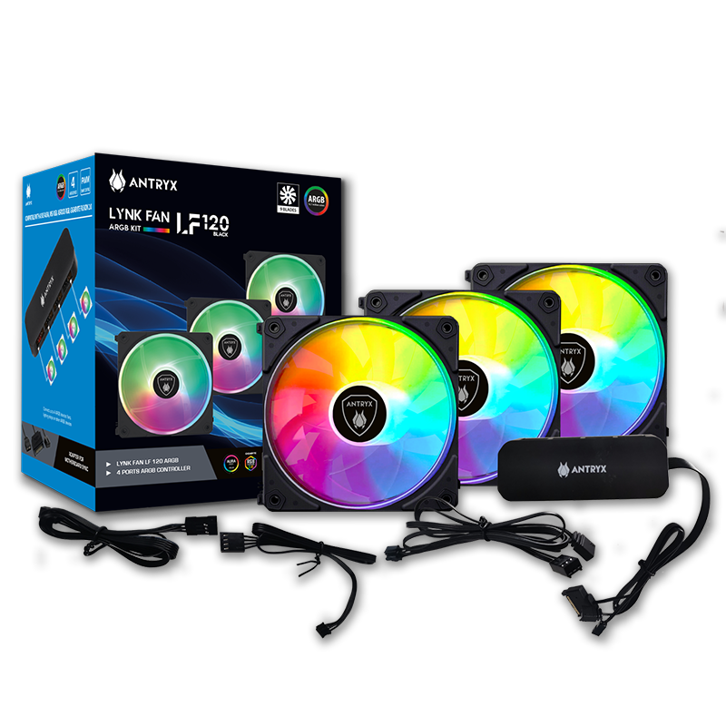 ANTRYX LYNK FAN LF120 ARGB NEGRO MODULAR 3 EN 1 COOLER PARA CASE 120MM + CONTROLADOR (PN:AAK-LF120KX3C) - SMART BUSINESS