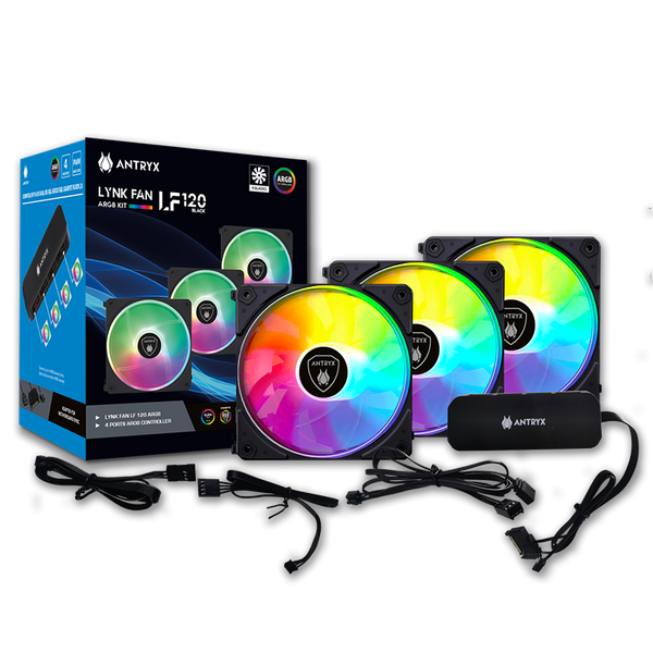 ANTRYX LYNK FAN LF120 ARGB NEGRO MODULAR 3 EN 1 COOLER PARA CASE 120MM + CONTROLADOR (PN:AAK-LF120KX3C) - SMART BUSINESS