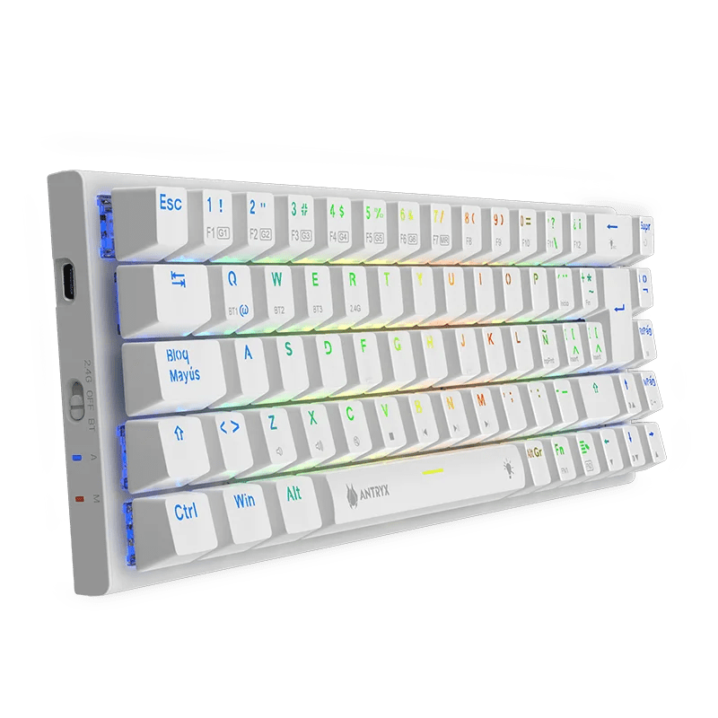 Teclado Gamer Inalambrico Antryx Mk-825 Trix White(amk-825txwbl-sp) Mecanico, Switch Blue, Led Rgb, Blanco - SMART BUSINESS