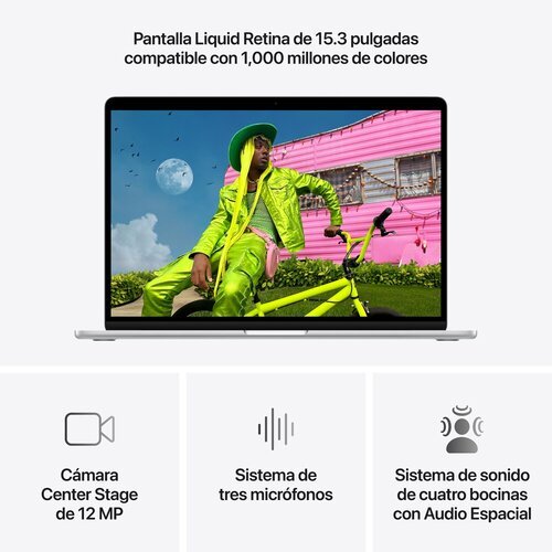 Apple MacBook Air 15.3 pulgadas M5 16GB 1TB Plata MDVA4E/A vista posterior