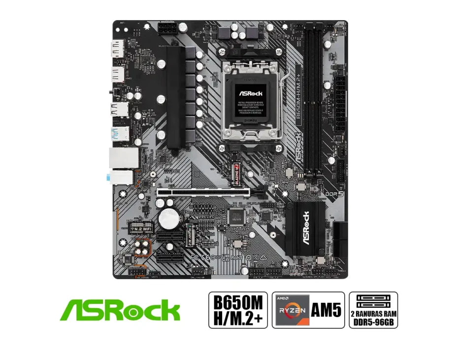 ASROCK B650M - H/M.2+ DDR5 – PLACA BASE MICROATX SOCKET AM5 PARA RYZEN 7000/8000, 2×DDR5, PCIE GEN5/M.2, HDMI/DP, LAN GIGABIT B650M-H/M.2+ - SMART BUSINESS