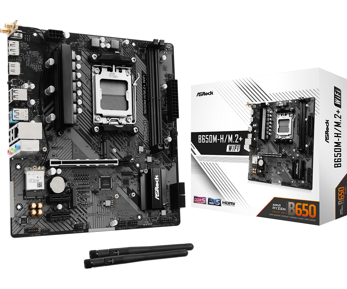 ASROCK B650M - H/M.2+ DDR5 – PLACA BASE MICROATX SOCKET AM5 PARA RYZEN 7000/8000, 2×DDR5, PCIE GEN5/M.2, HDMI/DP, LAN GIGABIT B650M-H/M.2+ - SMART BUSINESS